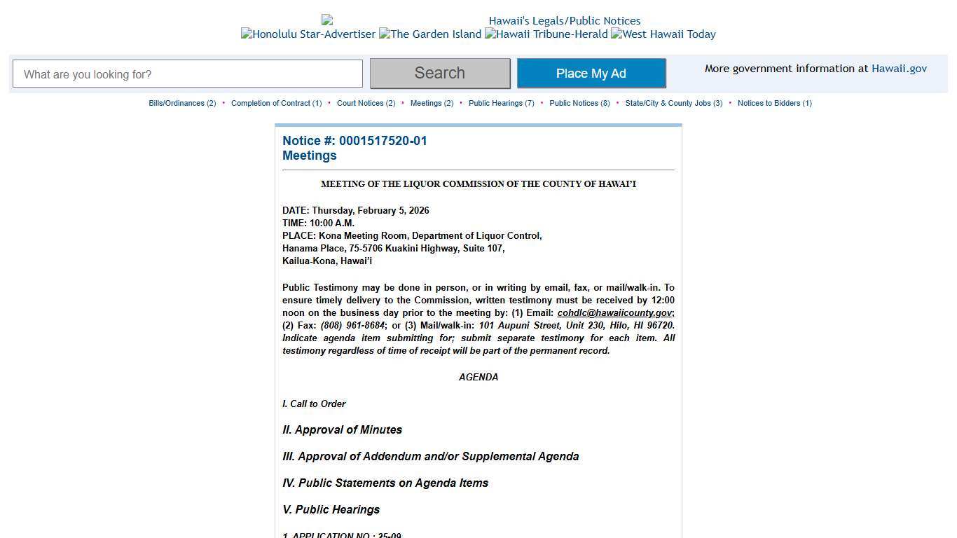 Hawaii's State Legals & Public Notices 0001517520-01 Hawaii's State Legals & Public Notices
