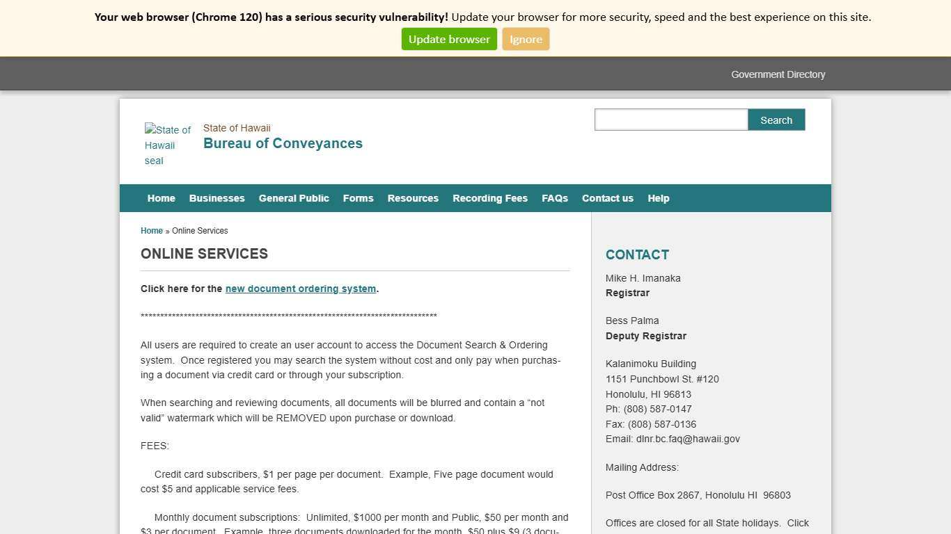 Online Services Bureau of Conveyances